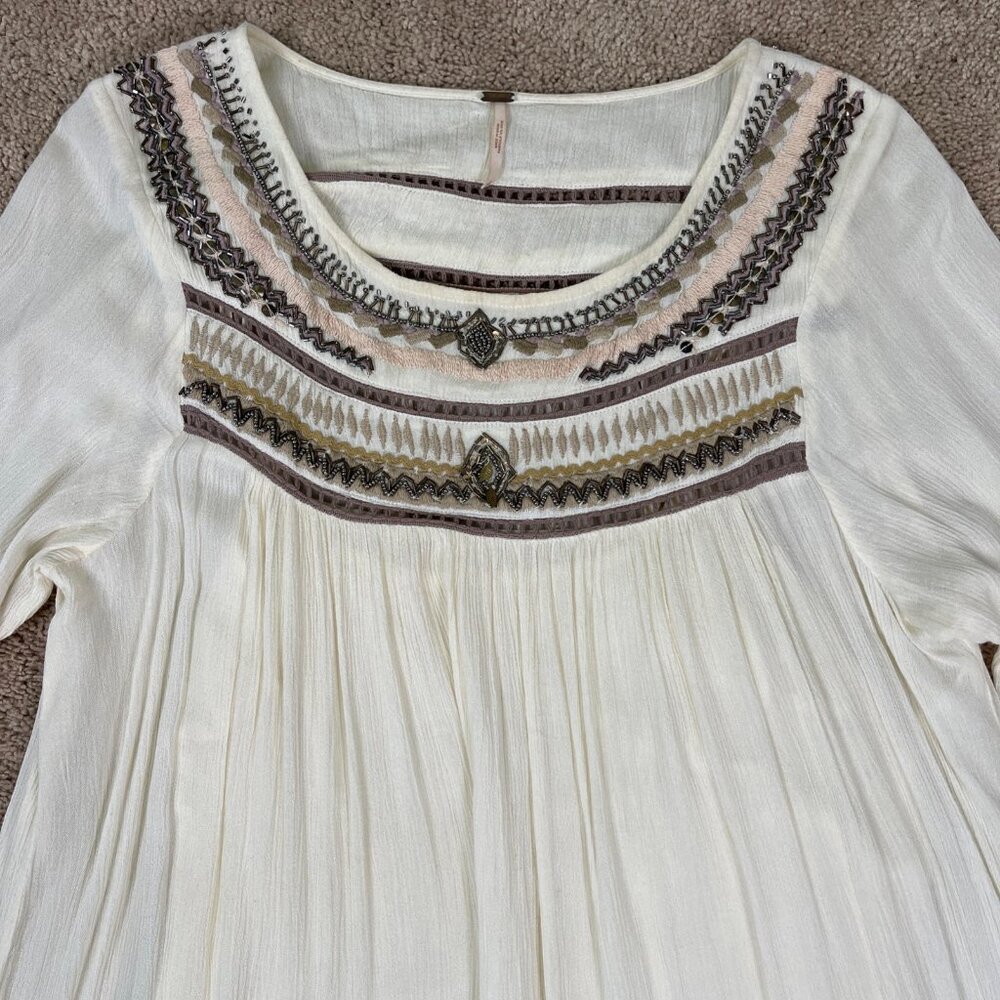Free People Dress Women L Ivory Embroidered Beaded Wedding Bohemian Festival - Picture 4 of 13